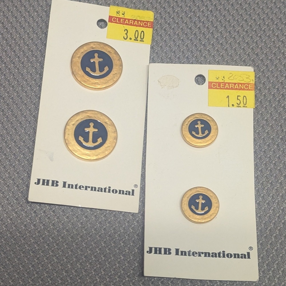VTG JHB International Nautical Anchor Buttons Gold Navy Enamel Set 4pc Germany